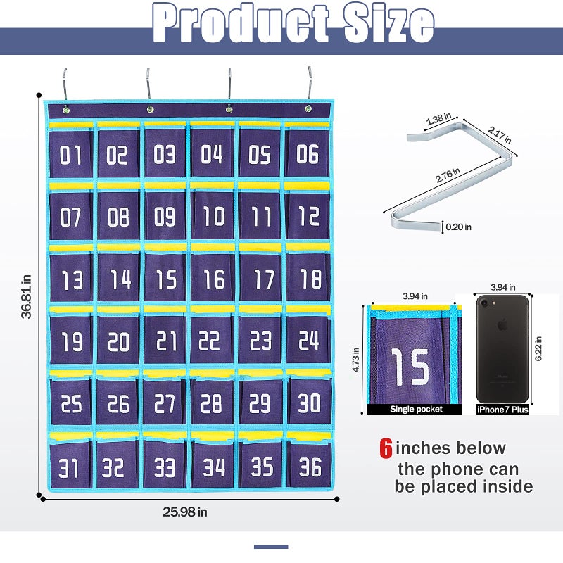 Loghot Classroom Accessories Closet Pocket Chart for Cell Phones Holder Wall Door Hanging Organizer (36 Pockets Blue) - Image 2